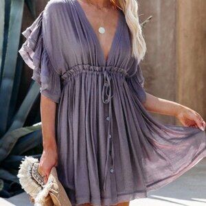 Flawless | Lavender Ruffled Flutter Sleeve Dress